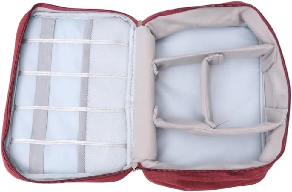 Electronics Organizer Travel Case Cable Carrying Bag Small Electronics Box Bag for Smartphone Tablet Powerbank Wine Red