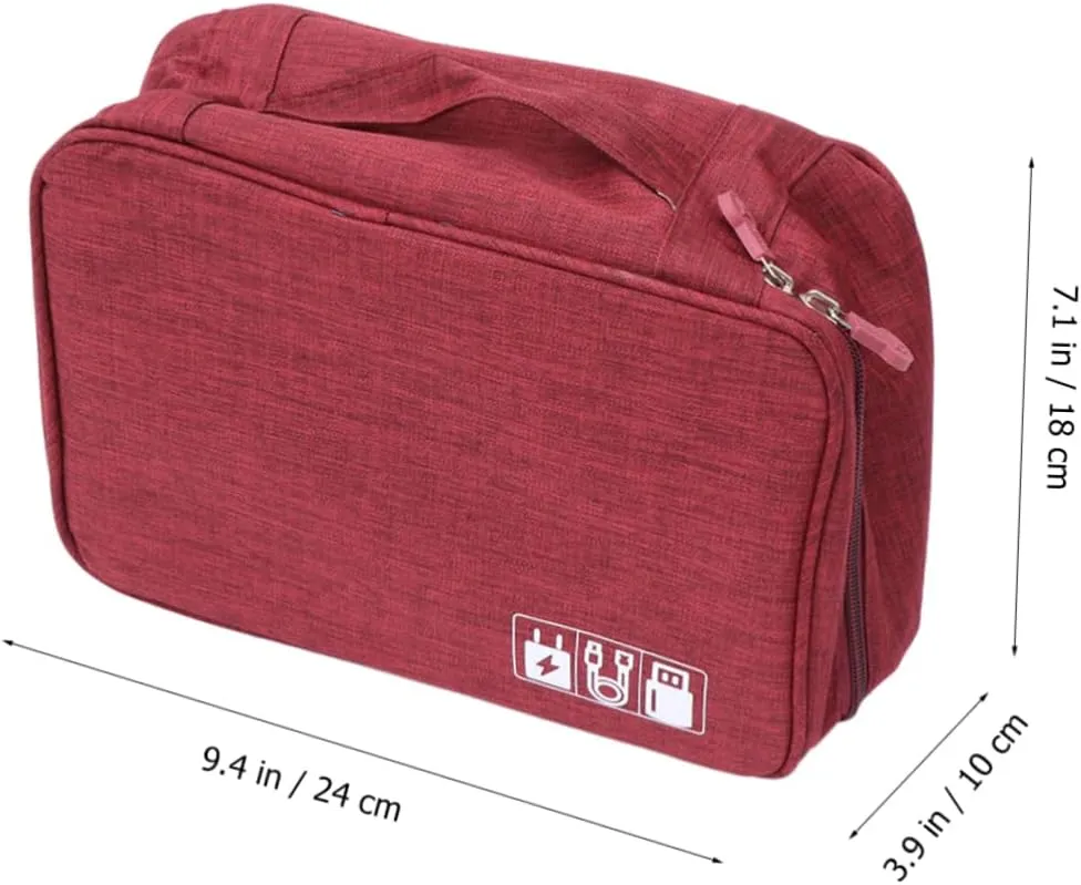 Electronics Organizer Travel Case Cable Carrying Bag Small Electronics Box Bag for Smartphone Tablet Powerbank Wine Red