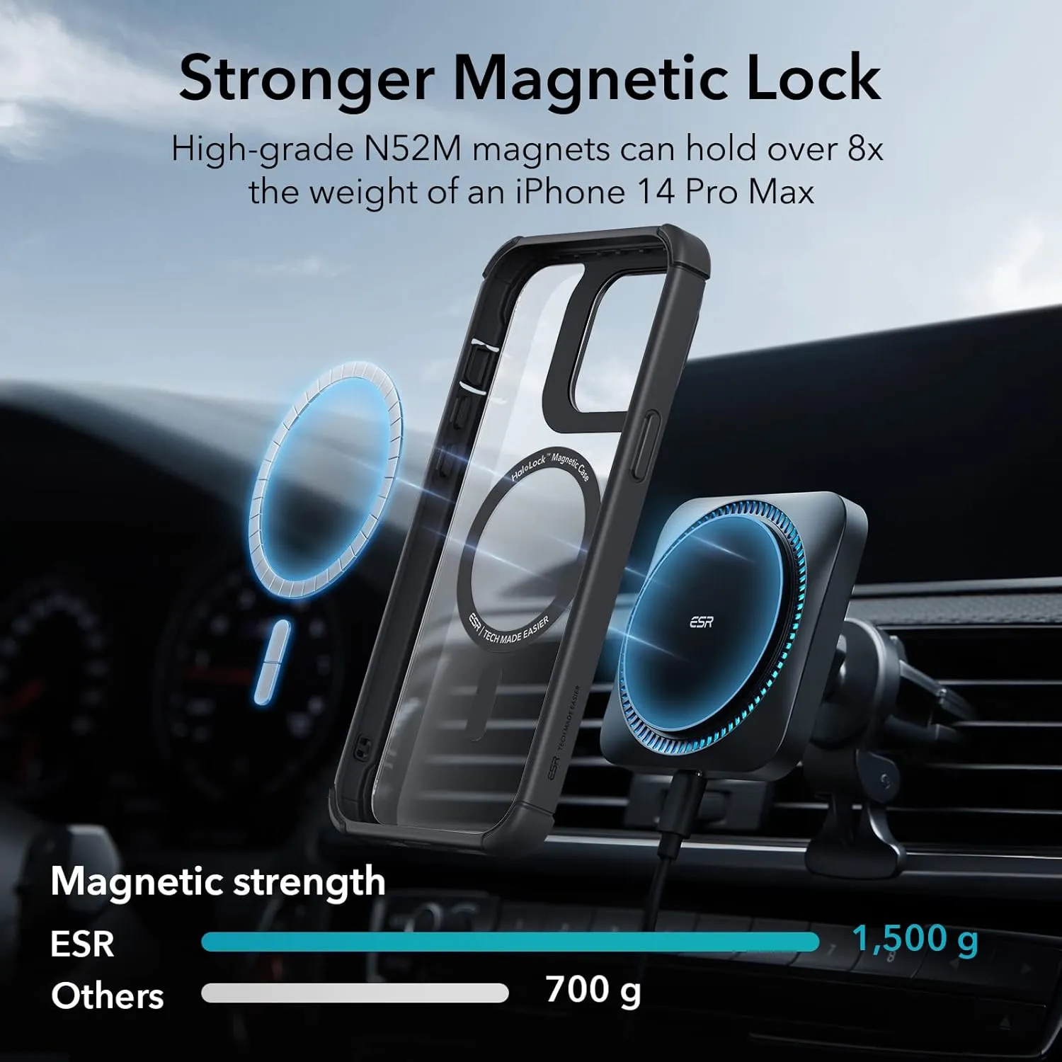 ESR for iPhone 14 Pro Max Case with Stand, Compatible with MagSafe, Full-Body Military-Grade Drop Proof Case with Built-in 9H  Tempered Glass Screen Protector, Armor Series, Clear Black