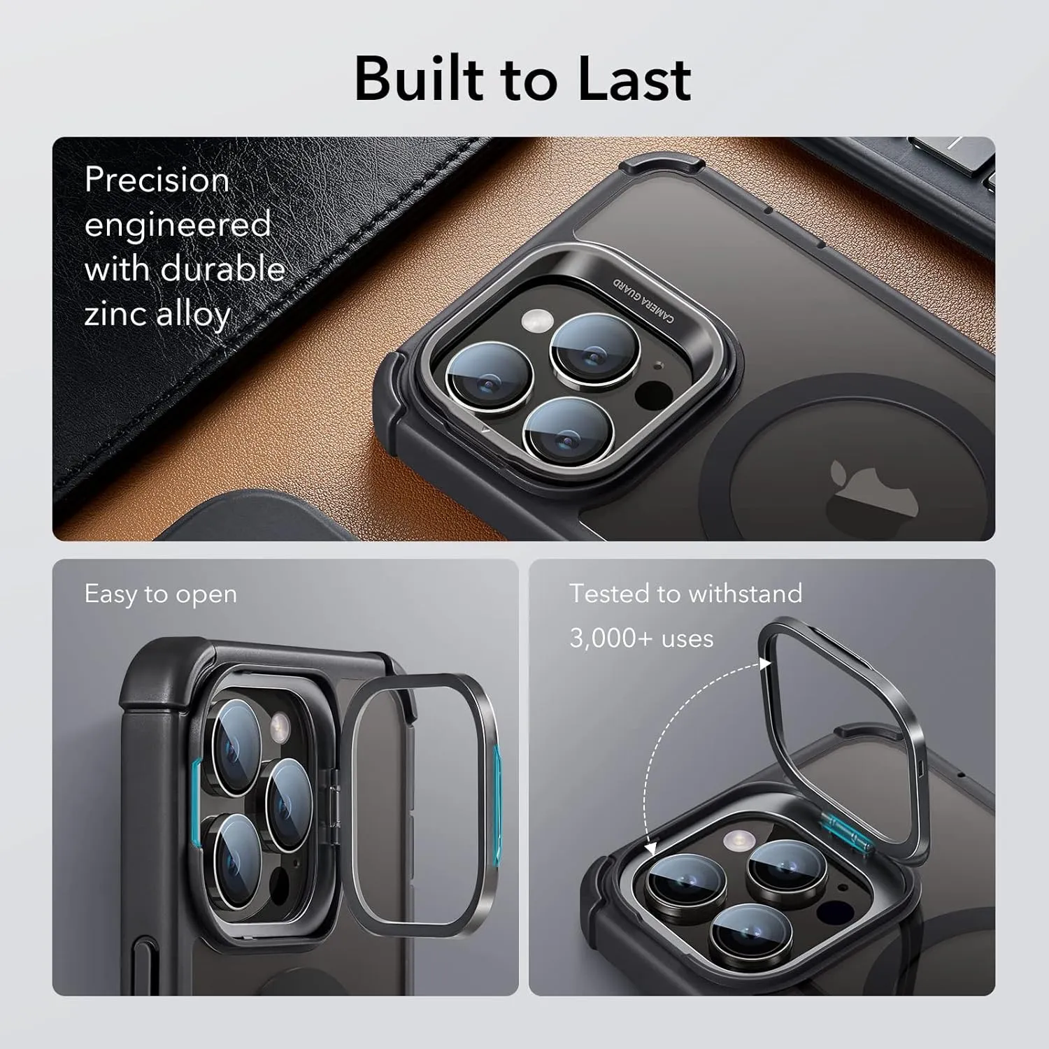 ESR for iPhone 14 Pro Max Case with Stand, Compatible with MagSafe, Full-Body Military-Grade Drop Proof Case with Built-in 9H  Tempered Glass Screen Protector, Armor Series, Clear Black