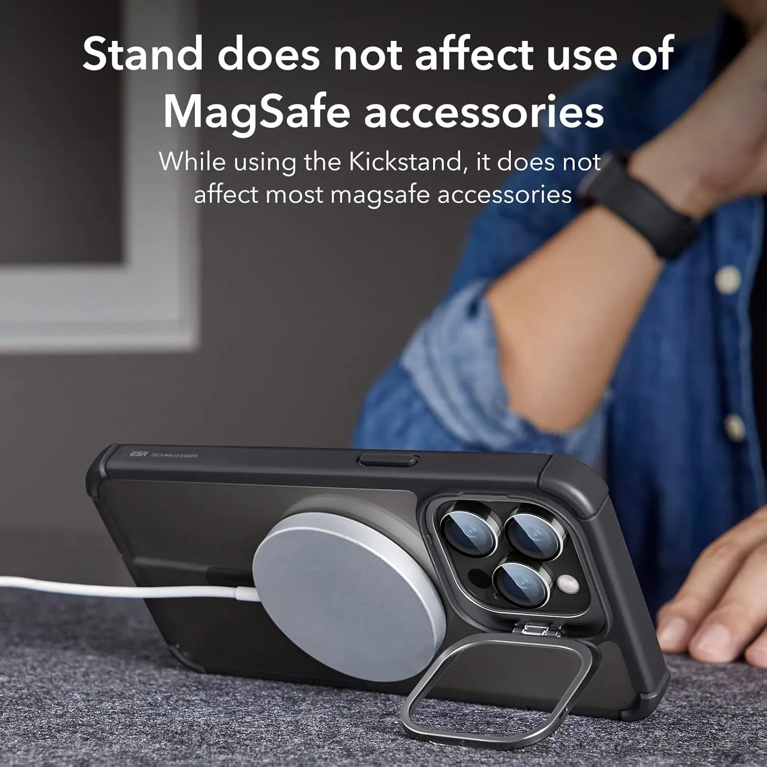 ESR for iPhone 14 Pro Max Case with Stand, Compatible with MagSafe, Full-Body Military-Grade Drop Proof Case with Built-in 9H  Tempered Glass Screen Protector, Armor Series, Clear Black
