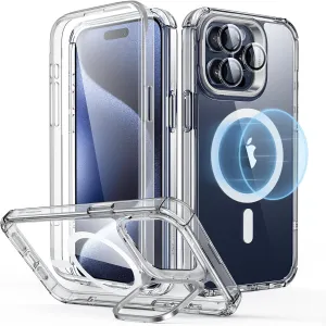 ESR for iPhone 14 Pro Max Case with Stand, Compatible with MagSafe, Full-Body Military-Grade Drop Proof Case with Built-in 9H  Tempered Glass Screen Protector, Armor Series, Clear