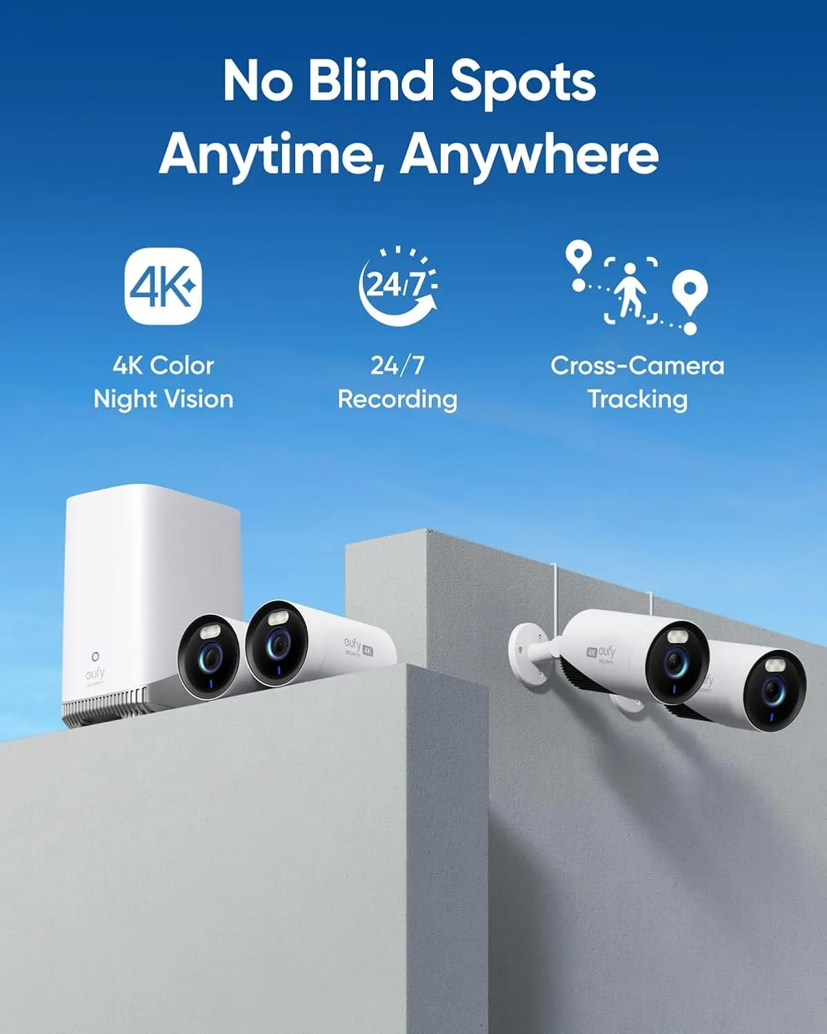 eufy Security eufyCam E330 (Professional) 4-Cam Kit, 4K Outdoor Security Camera System, 24/7 Recording, Plug-in, Wi-Fi NVR, 1TB Hard Drive Included, 10CH, Local Storage, No Monthly Fee