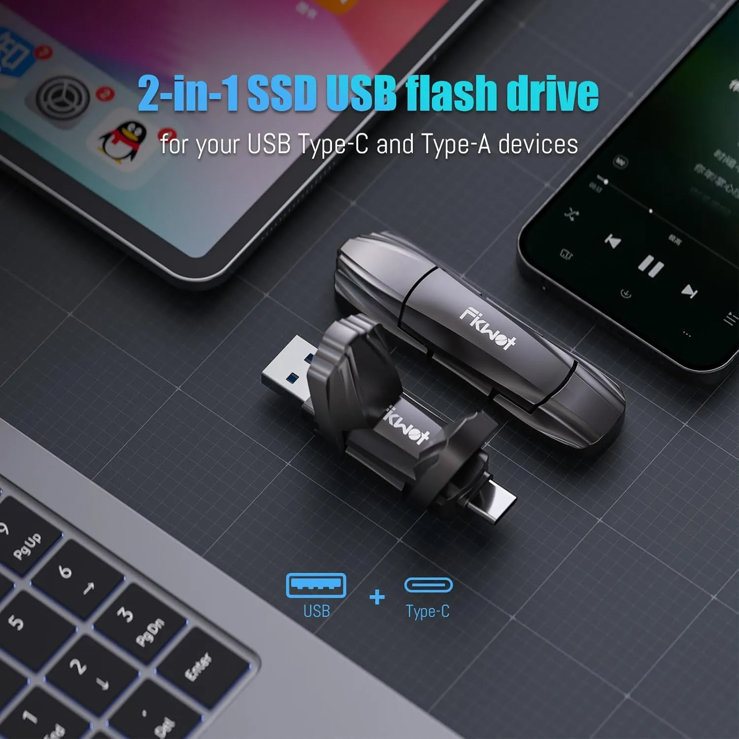 External SSD USB Flash Drive 1TB, Up to 550MB/s 2-in-1 Type C  USB A USB3.2 Gen2 Solid State Thumb Drive SSD Stick for iPhone 15/16/Android/Windows/Mac/PC/Laptops