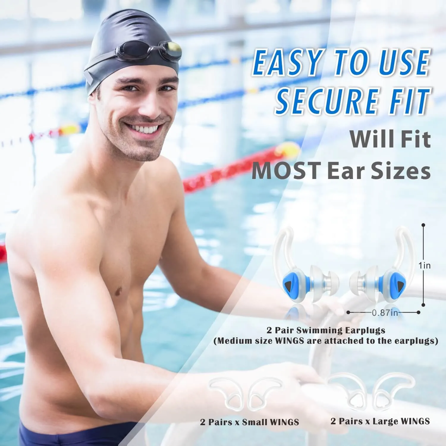 Fin-like - Hearprotek 2 Pairs Custom-fit Swimming Ear Plugs for Adults