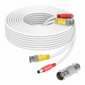 FITE ON Security Camera Cable 50ft All-in-One BNC Video Power Cables, BNC Extension Wire White Cord for CCTV Camera DVR Security System (50FT)