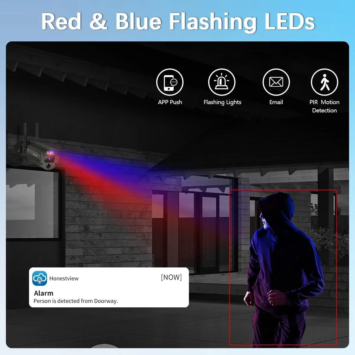 Flashing LEDs Visual Alert Outdoor Wireless Security Camera System, Wireless Cameras for Home Security, WiFi Video Surveillance, NVR Surveillance Camera System