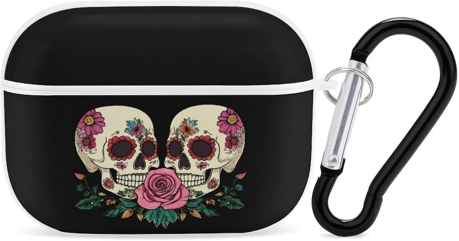 Flower Skull Day of Dead Rose Earbud Case Bluetooth Headphone Case Full Protective Case with Keychain Compatible with Airpods Pro White-Style