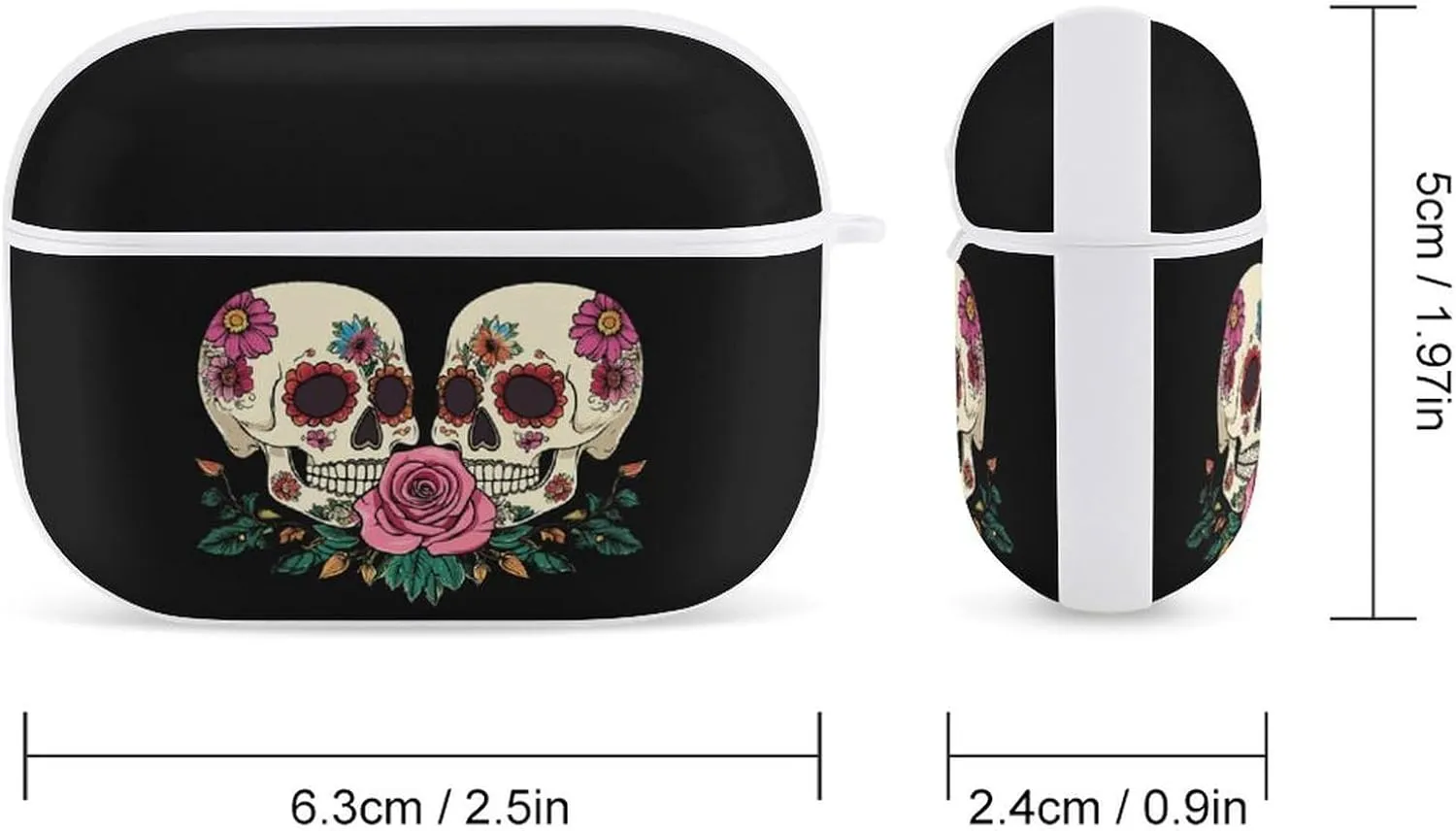 Flower Skull Day of Dead Rose Earbud Case Bluetooth Headphone Case Full Protective Case with Keychain Compatible with Airpods Pro White-Style
