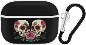 Flower Skull Day of Dead Rose Earbud Case Bluetooth Headphone Case Full Protective Case with Keychain Compatible with Airpods Pro White-Style