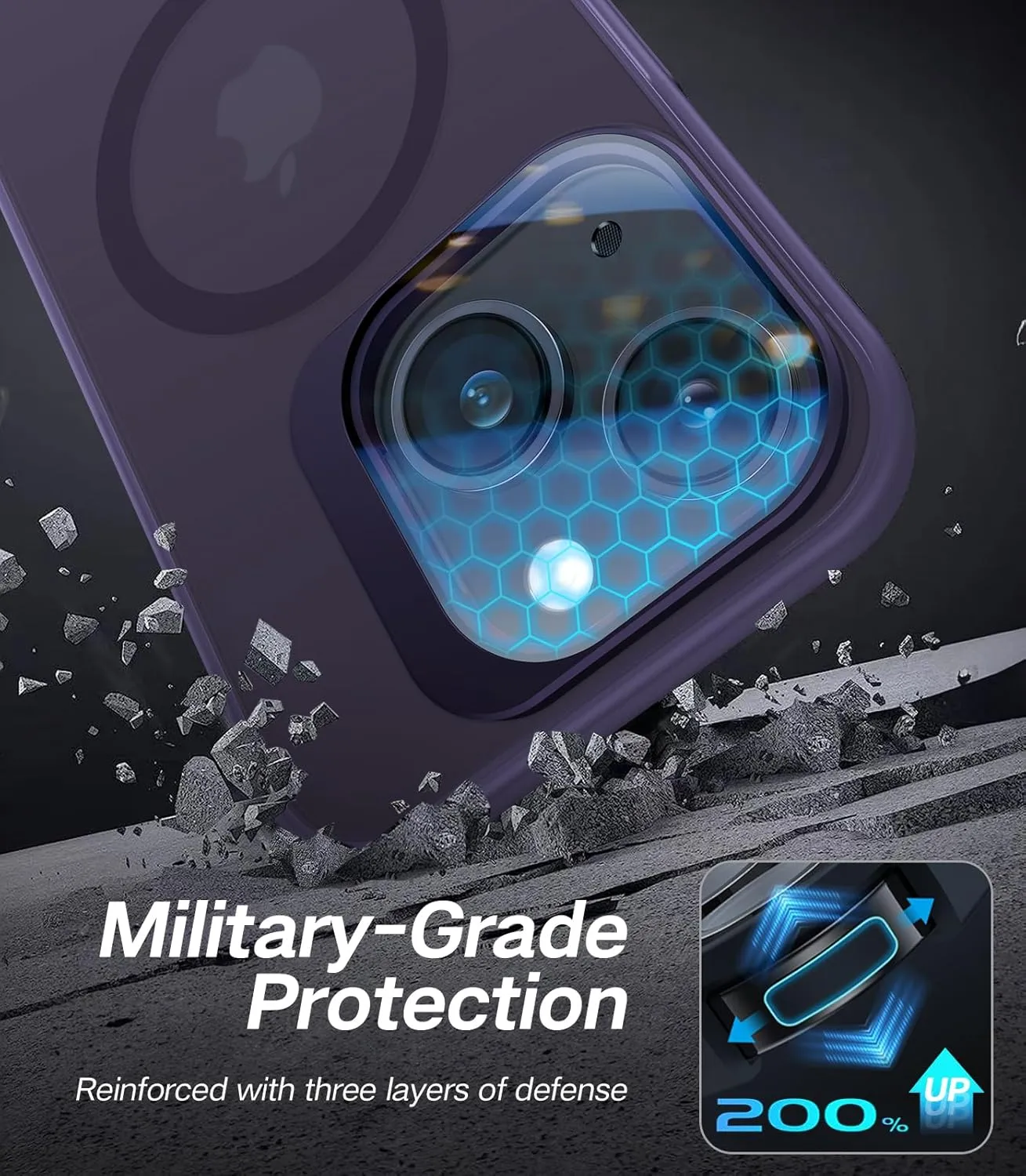 for iPhone 13 Case/iPhone 14 Case with Camera Cover Stand [Built-in 9H Camera Lens Protector][Fit for Magsafe] Military Grade Shockproof Translucent Matte Magnetic Phone Case 6.1" Purple