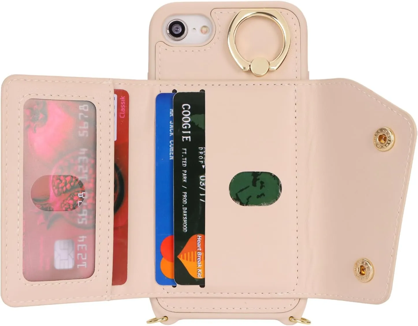 for iPhone 7/8/SE2020/SE2022 Case with Card Holder and Strap - Zipper Pocket,Crossbody Lanyard Strap,Credit Card Holder,Stand Ring,Cute Phone Wallet Case for Women(Beige,4.7 Inch)