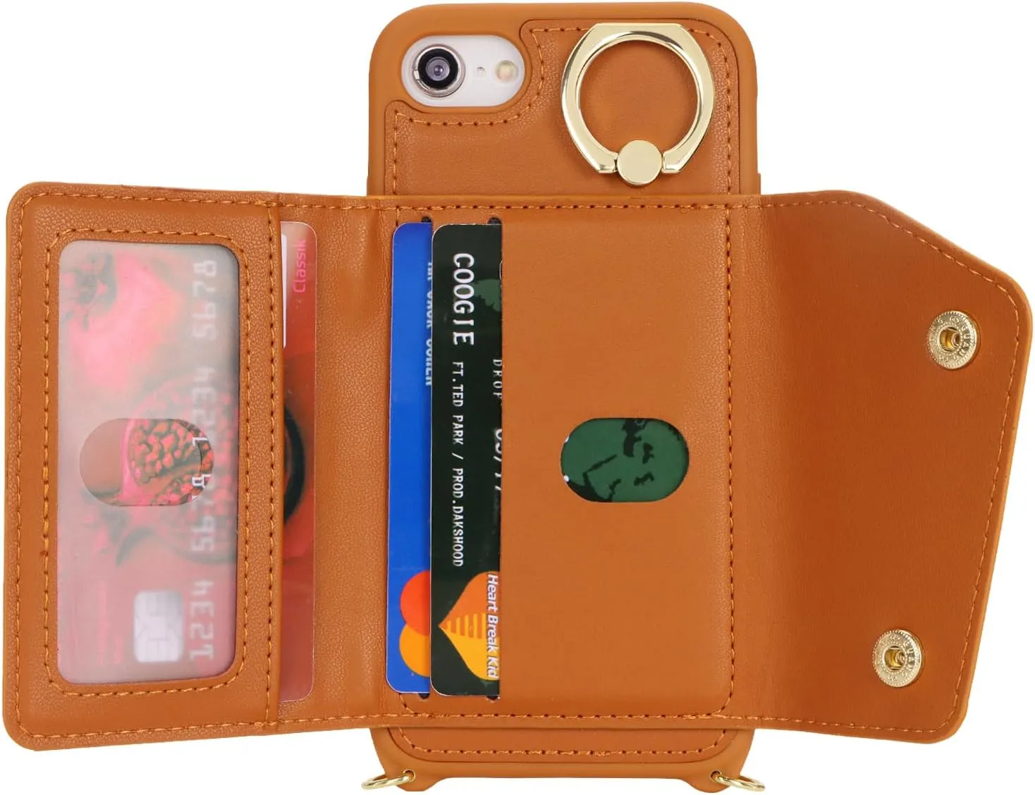 for iPhone 7/8/SE2020/SE2022 Case with Card Holder and Strap - Zipper Pocket,Crossbody Lanyard Strap,Credit Card Holder,Stand Ring,Cute Phone Wallet Case for Women(Brown,4.7 Inch)