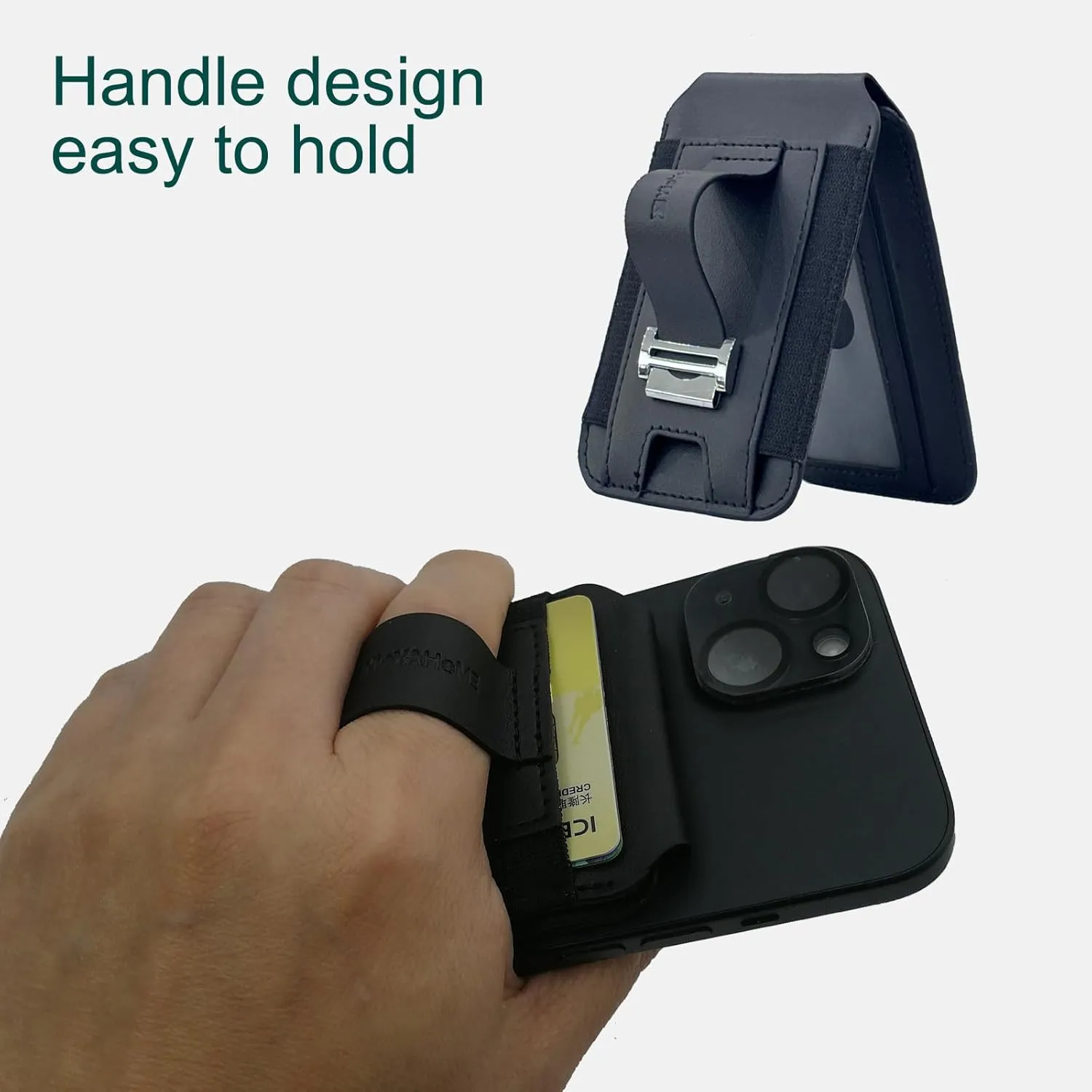 for Magsafe Wallet with Adjustable Stand and Grip, 10 Cards Holder Magnetic iPhone Wallet, Up to 4,500g Strength Magnet, for iPhone 16/15/14/13/12 Series, Black Wallet Black Band