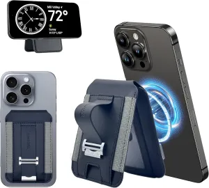 for Magsafe Wallet with Adjustable Stand and Grip, 10 Cards Holder Magnetic iPhone Wallet, Up to 4,500g Strength Magnet, for iPhone 16/15/14/13/12 Series, Black Wallet Grey Band