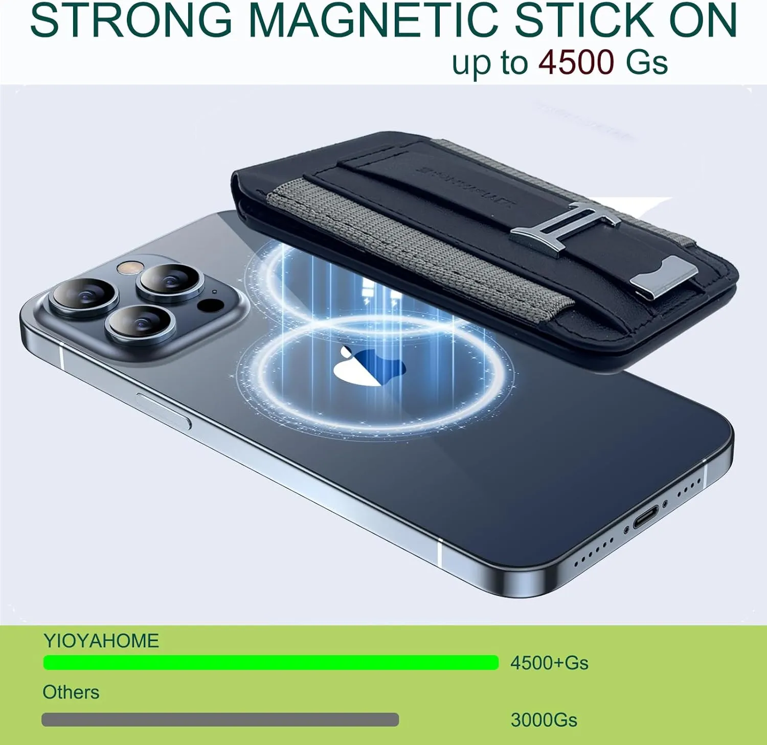 for Magsafe Wallet with Adjustable Stand and Grip, 10 Cards Holder Magnetic iPhone Wallet, Up to 4,500g Strength Magnet, for iPhone 16/15/14/13/12 Series, Black Wallet Grey Band