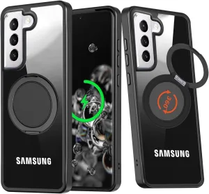 for Samsung Galaxy S21 Plus Magnetic Case [Compatible with Magsafe] Hard PC Back [Built-in Metal Magnetic Stand] Slim Fit Anti Yellow Clear Shockproof Protective Phone Cover, Black