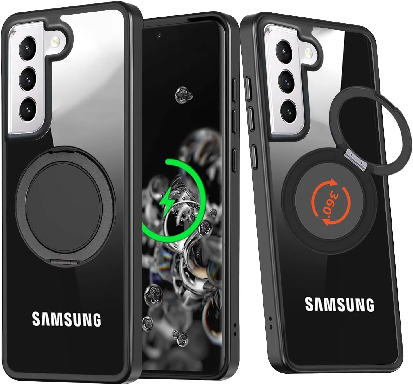 for Samsung Galaxy S21 Plus Magnetic Case [Compatible with Magsafe] Hard PC Back [Built-in Metal Magnetic Stand] Slim Fit Anti Yellow Clear Shockproof Protective Phone Cover, Black