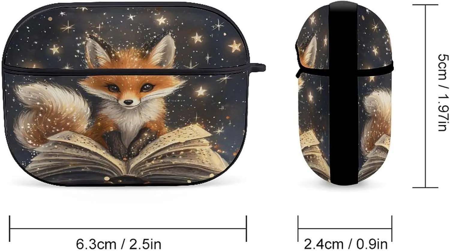 Fox Read Books Earbud Case Bluetooth Headphone Case Full Protective Case with Keychain Compatible with Airpods Pro Black-Style