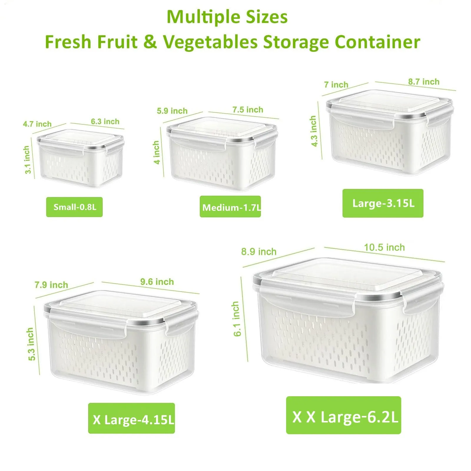 Fresh Food Storage Containers, 3 Pack Large Capacity Produce Saver Box with Drain Baskets & Lid for Vegetable and Fruit - BPA Free Stackable Refrigerator Organizer for Kitchen (0.8L 1.7L 3.15L)