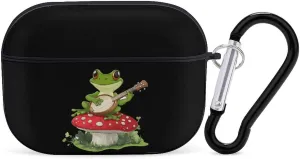 Frog Playing Banjo on Mushroom Earbud Case Bluetooth Headphone Case Full Protective Case with Keychain Compatible with Airpods Pro Black-Style