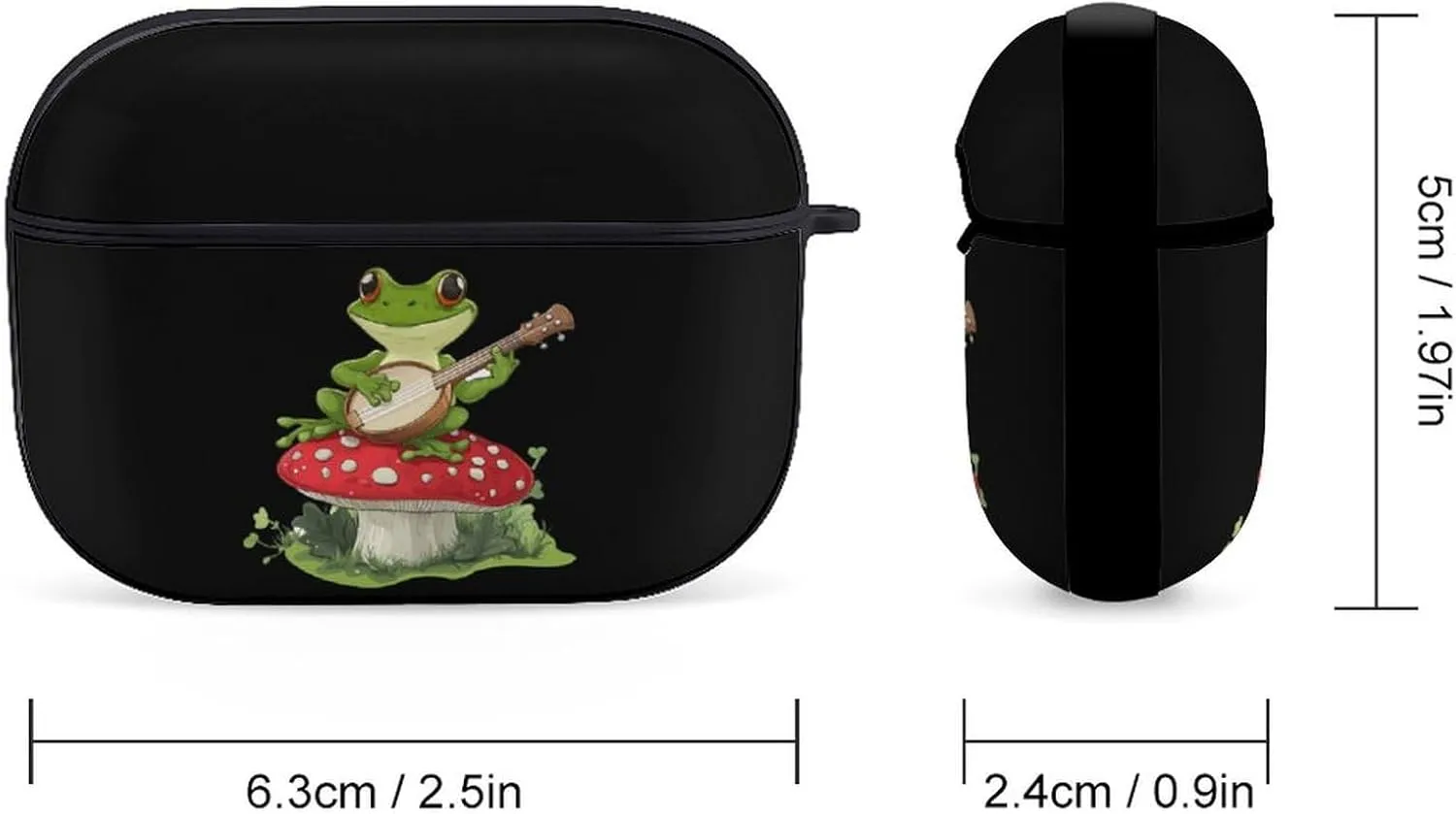 Frog Playing Banjo on Mushroom Earbud Case Bluetooth Headphone Case Full Protective Case with Keychain Compatible with Airpods Pro Black-Style