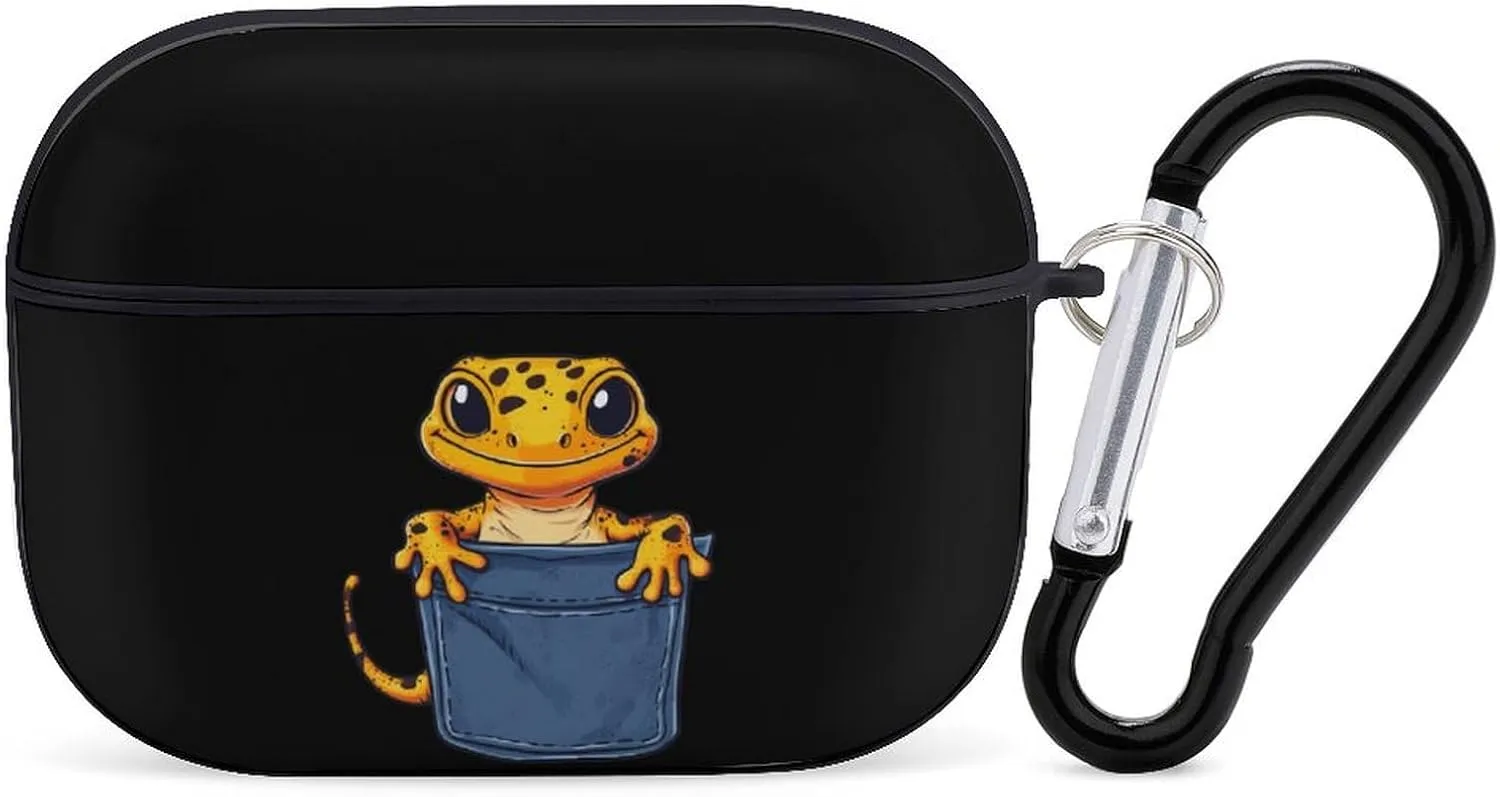 Funny Leopard Gecko Lizard Earbud Case Bluetooth Headphone Case Full Protective Case with Keychain Compatible with Airpods Pro Black-Style