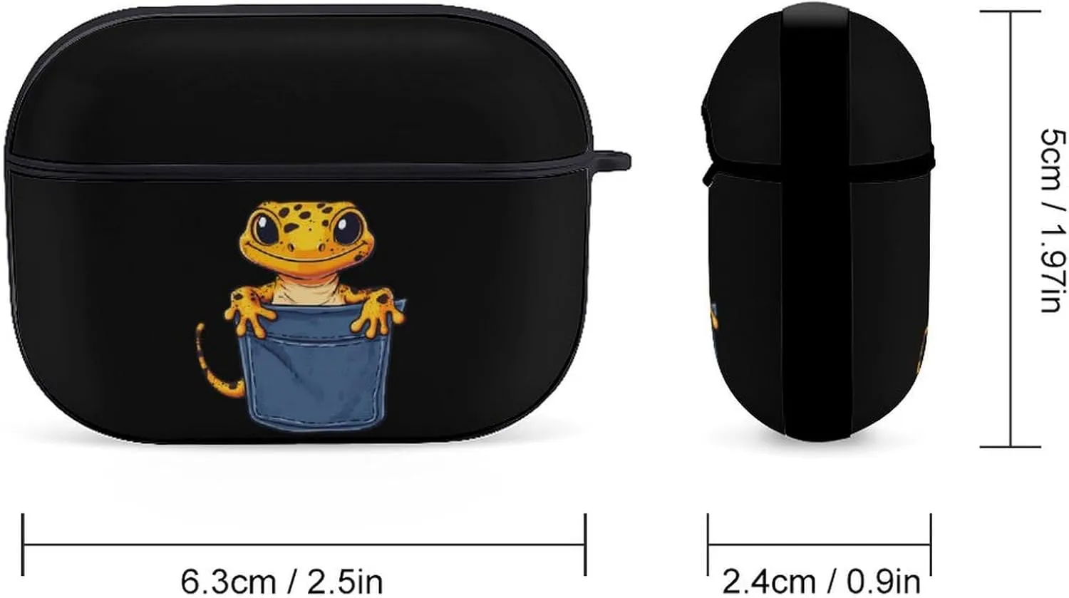 Funny Leopard Gecko Lizard Earbud Case Bluetooth Headphone Case Full Protective Case with Keychain Compatible with Airpods Pro Black-Style