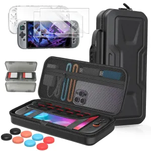 FYOUNG Accessories Case Bundle for Nintendo Switch 2 Console 2025, Portable Carrying Case with Dockable Clear Cover Shell, 2 Screen Protector, 8 Thump Grips, Games Card Slots, for Travel & Storage Bag