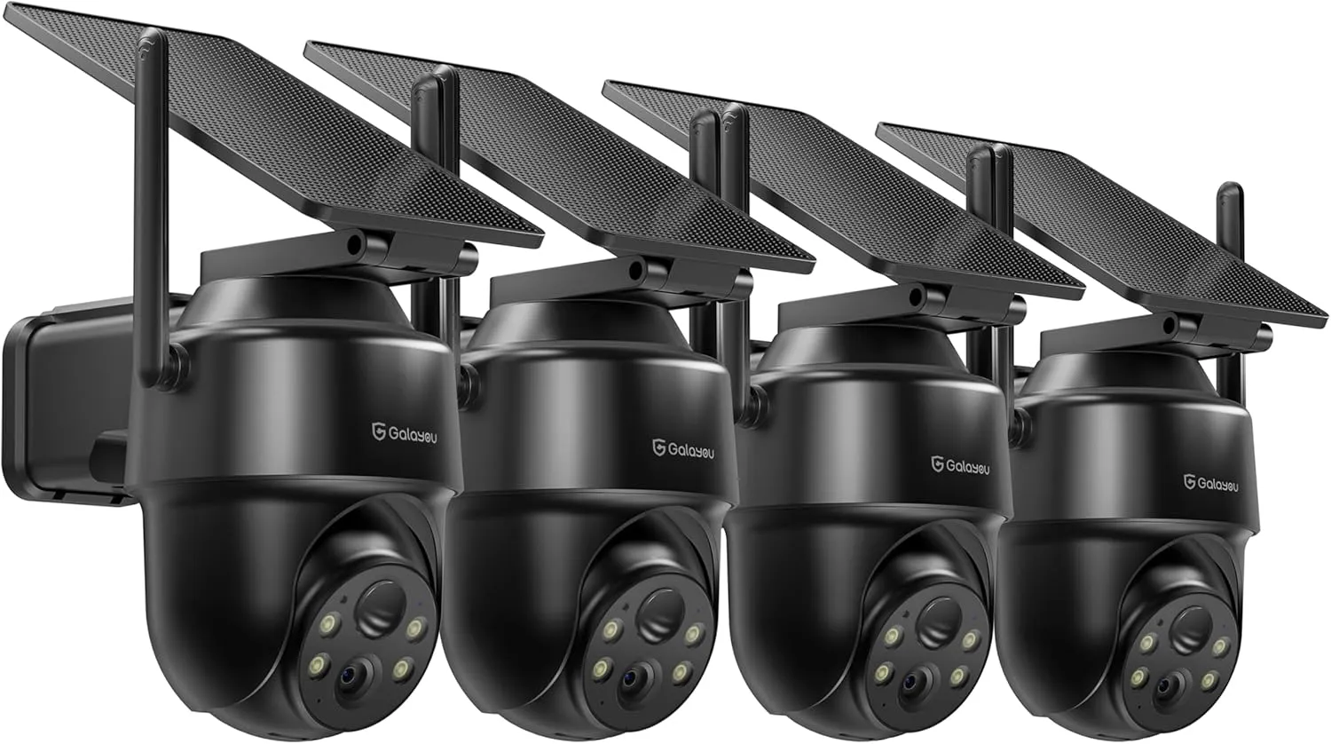 GALAYOU 2K Security Cameras Wireless Outdoor-360 PTZ Cameras for Home Security with Solar Panel/Battery Powered, Night Vision, Two-Way Audio, PIR Sensor, Works with Alexa, R1 4P Black (2.4Ghz Only)