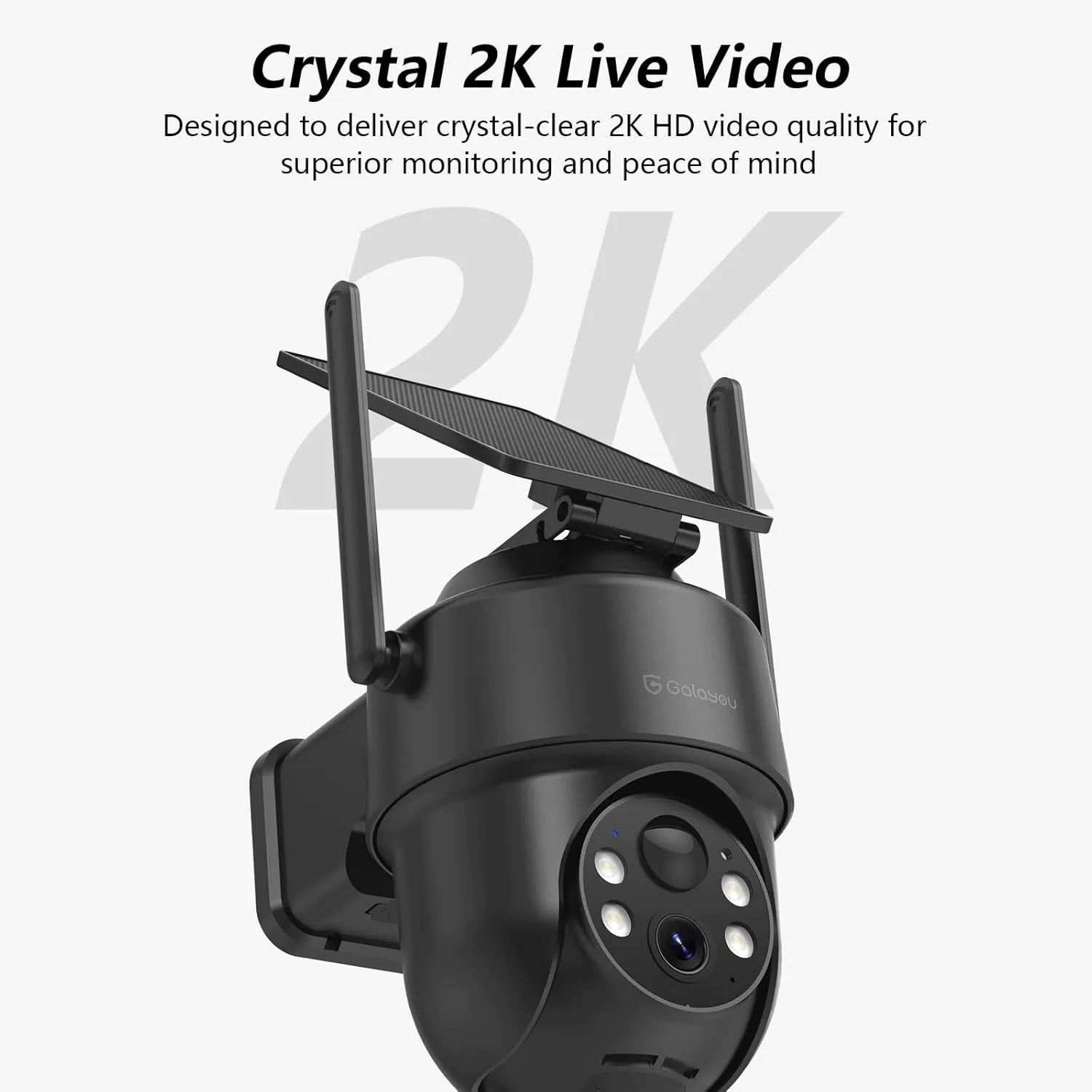 GALAYOU 2K Security Cameras Wireless Outdoor-360 PTZ Cameras for Home Security with Solar Panel/Battery Powered, Night Vision, Two-Way Audio, PIR Sensor, Works with Alexa, R1 4P Black (2.4Ghz Only)