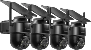 GALAYOU 2K Security Cameras Wireless Outdoor-360 PTZ Cameras for Home Security with Solar Panel/Battery Powered, Night Vision, Two-Way Audio, PIR Sensor, Works with Alexa, R1 4P Black (2.4Ghz Only)