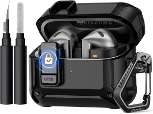 GEAK Case Compatible with Galaxy Buds 3 Pro/Samsung Galaxy Buds 3 Case with Carabiner & Cleaning Kit, Full Protective Hard Cover Shell with Secure Lock Clip for Galaxy Buds 3 Men Women, Black