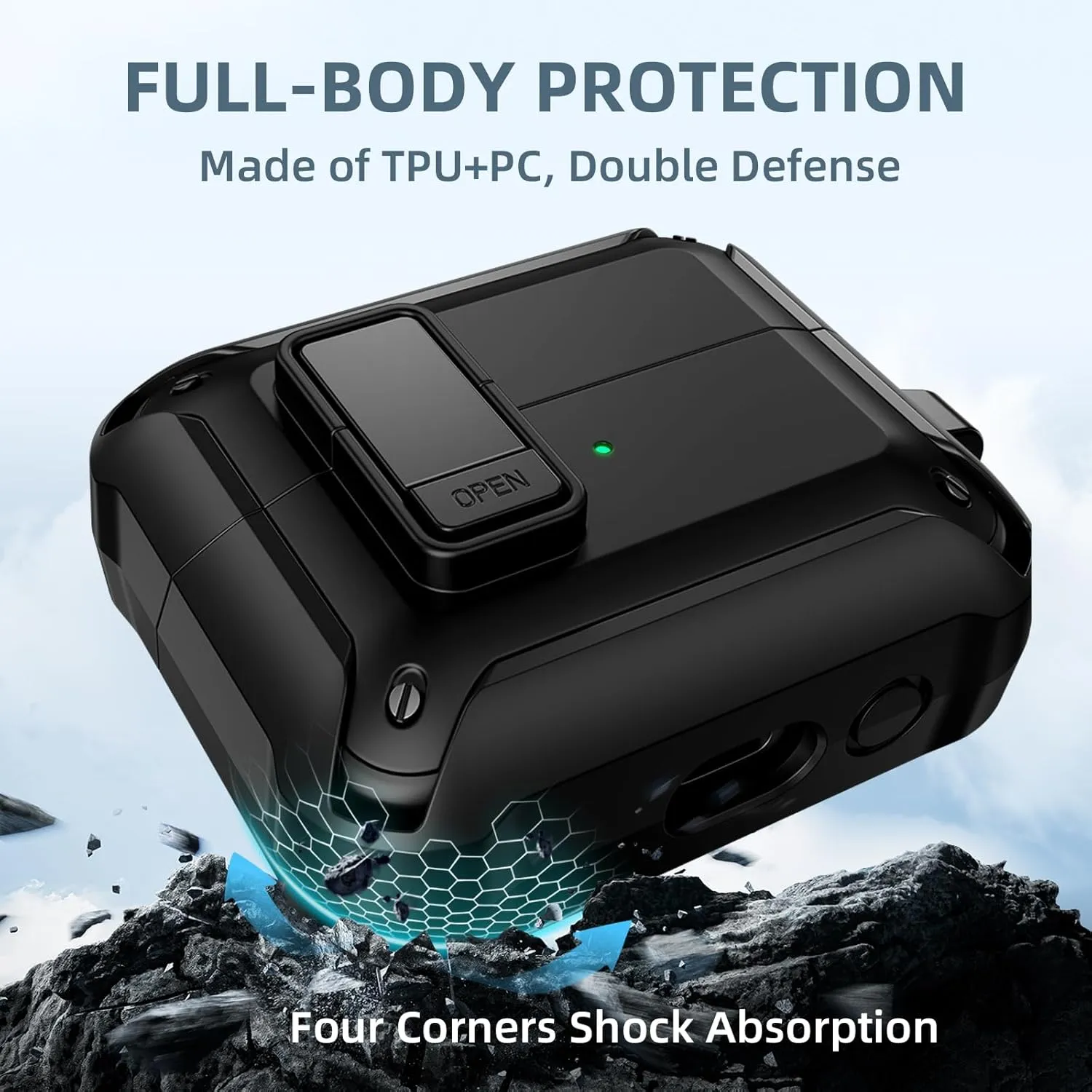 GEAK Case Compatible with Galaxy Buds 3 Pro/Samsung Galaxy Buds 3 Case with Carabiner & Cleaning Kit, Full Protective Hard Cover Shell with Secure Lock Clip for Galaxy Buds 3 Men Women, Black