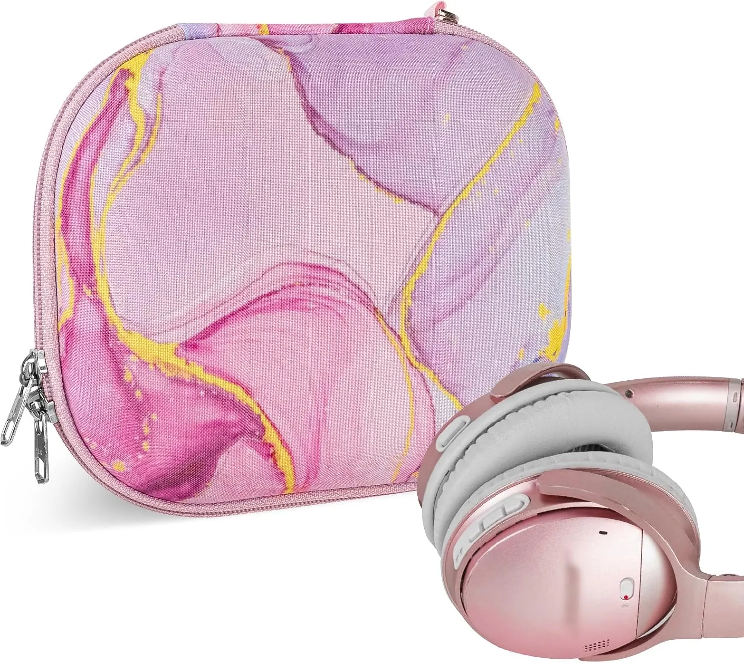 Geekria NOVA Headphones Case Compatible with Bose QC Ultra, QuietComfort 35 II, QC45, QC25, QCSE Case, Replacement Hard Shell Travel Carrying Bag with Cable Storage (Pink Marble)