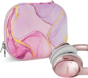 Geekria NOVA Headphones Case Compatible with Bose QC Ultra, QuietComfort 35 II, QC45, QC25, QCSE Case, Replacement Hard Shell Travel Carrying Bag with Cable Storage (Pink Marble)