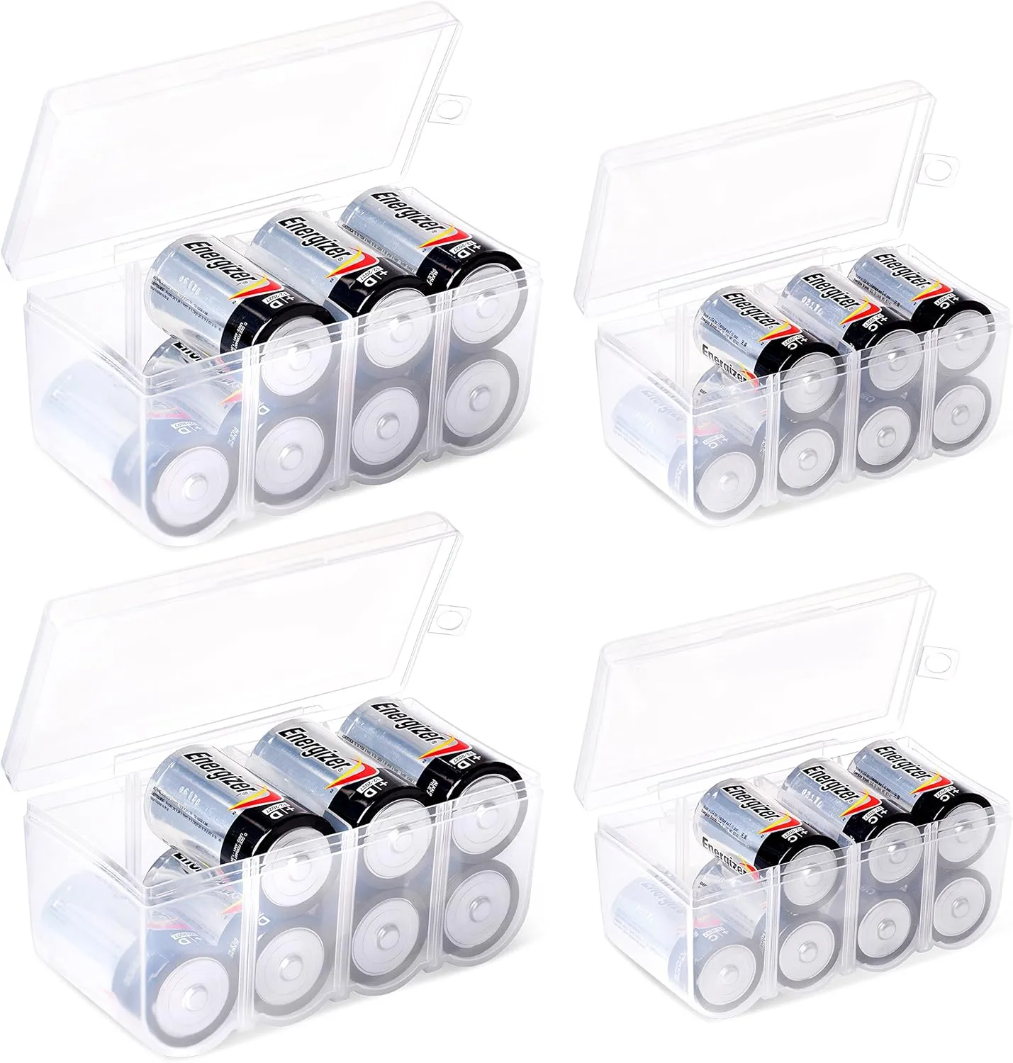 GlossyEnd Set of 4 - Two C and Two D Battery Storage Box, Battery Storage Case, Battery Holder Clear (C - D)
