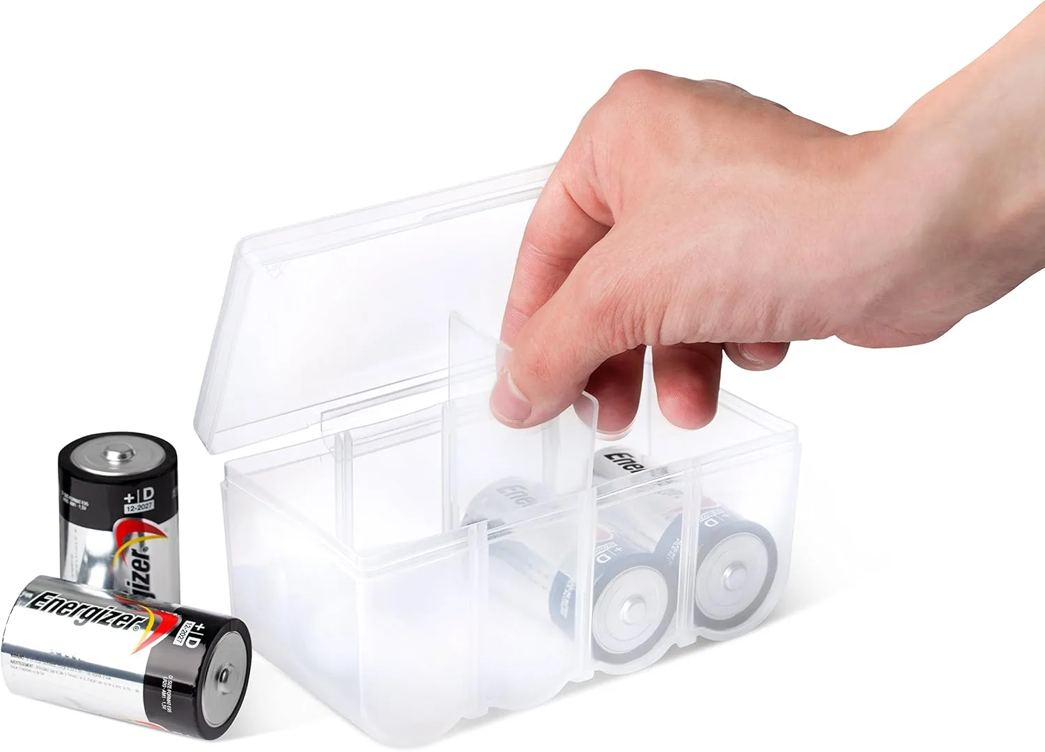 GlossyEnd Set of 4 - Two C and Two D Battery Storage Box, Battery Storage Case, Battery Holder Clear (C - D)
