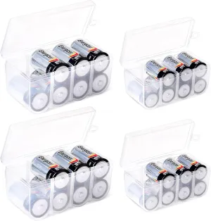 GlossyEnd Set of 4 - Two C and Two D Battery Storage Box, Battery Storage Case, Battery Holder Clear (C - D)