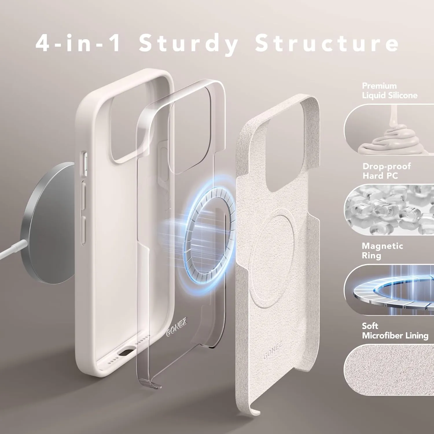 GONEZ for iPhone 14 Pro Max Case Silicone, Compatible with MagSafe, with Screen Protector   Camera Lens Protector, Liquid Silicone Shockproof Protective iPhone 14 ProMax Case 6.7", Stone