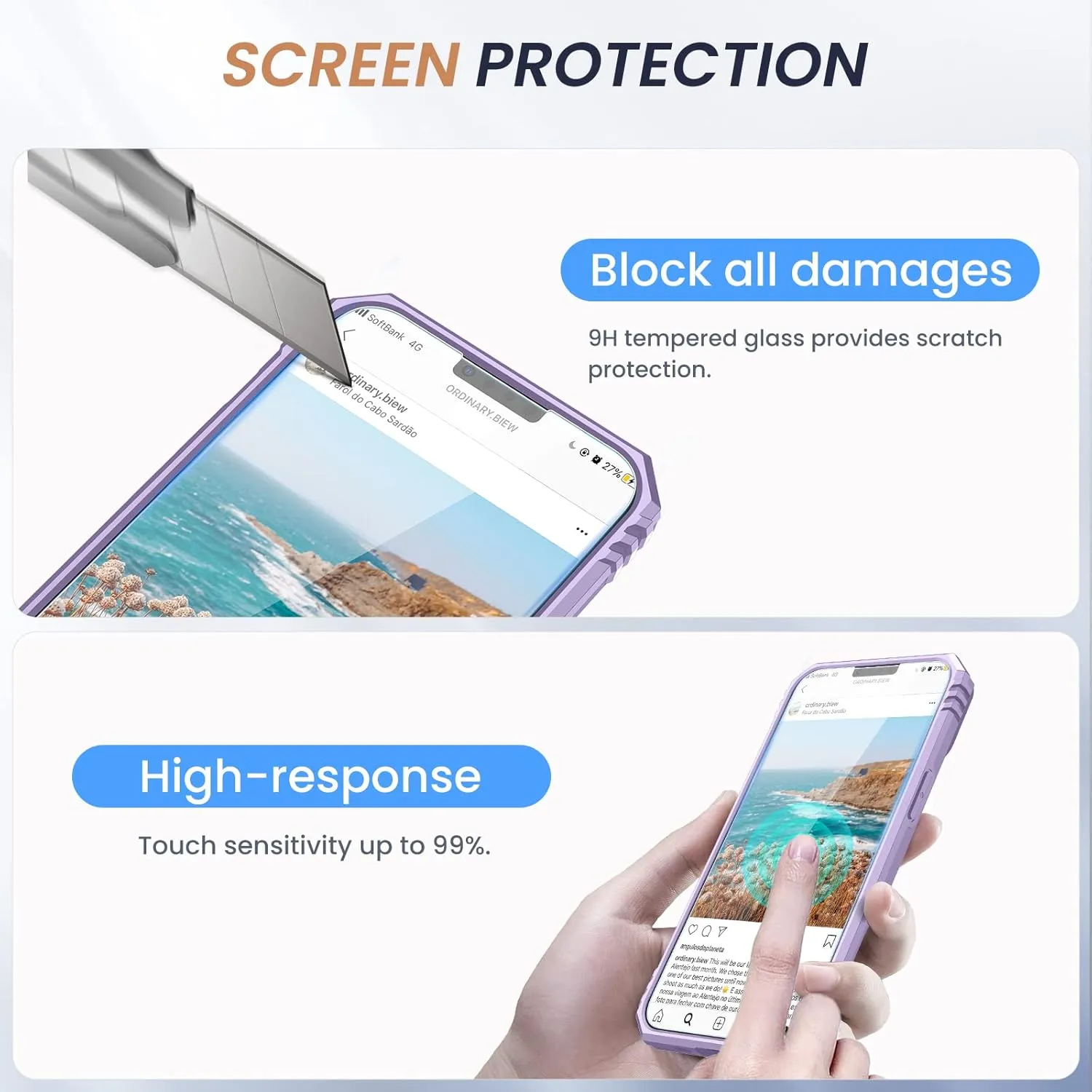 Goton for iPhone 14 Plus Case with Screen Protector - Slide Camera Cover Phone Case with Ring Stand, Heavy Duty Military Grade Shockproof Rugged Bumper for iPhone 14 Plus Accessories Purple