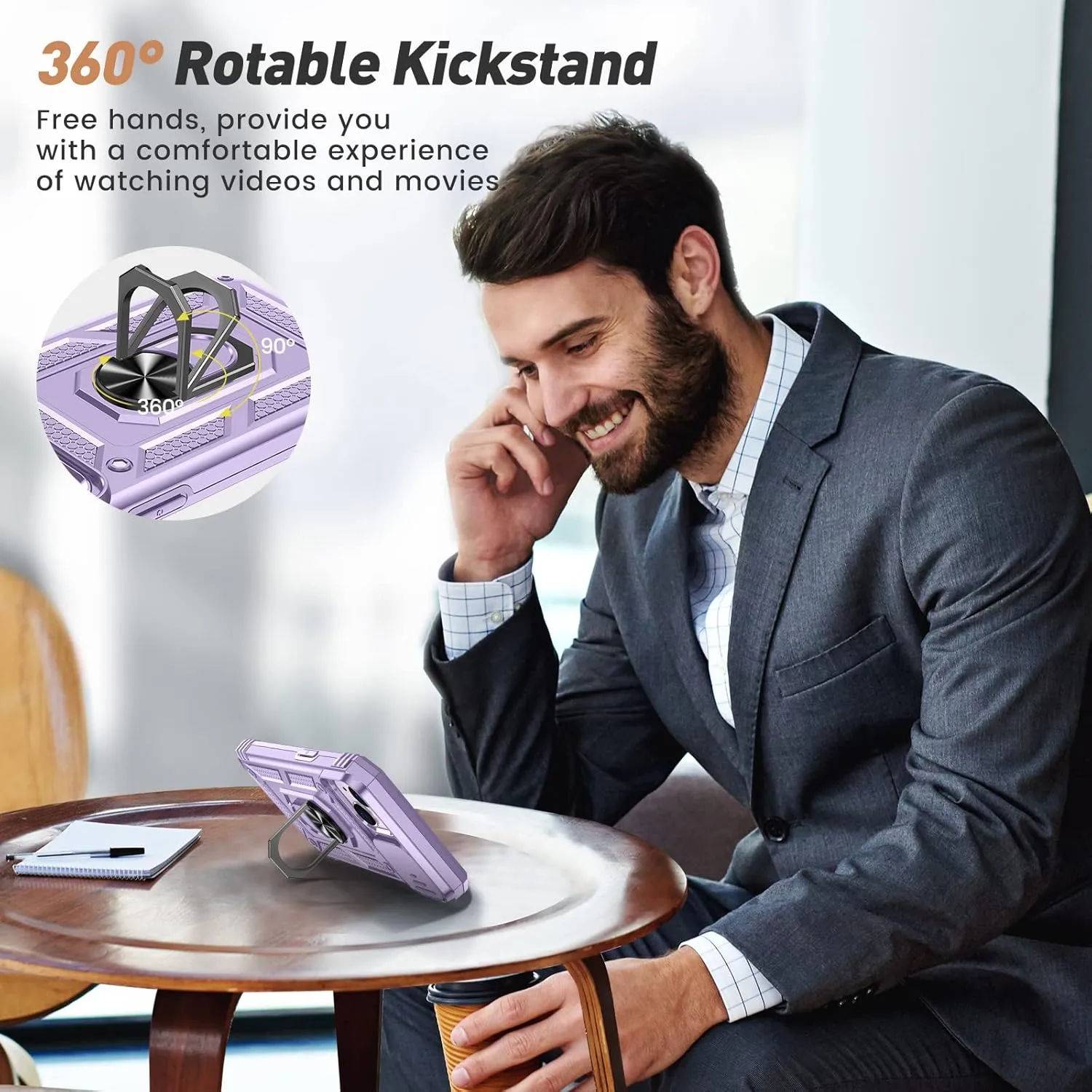 Goton for iPhone 14 Plus Case with Screen Protector - Slide Camera Cover Phone Case with Ring Stand, Heavy Duty Military Grade Shockproof Rugged Bumper for iPhone 14 Plus Accessories Purple
