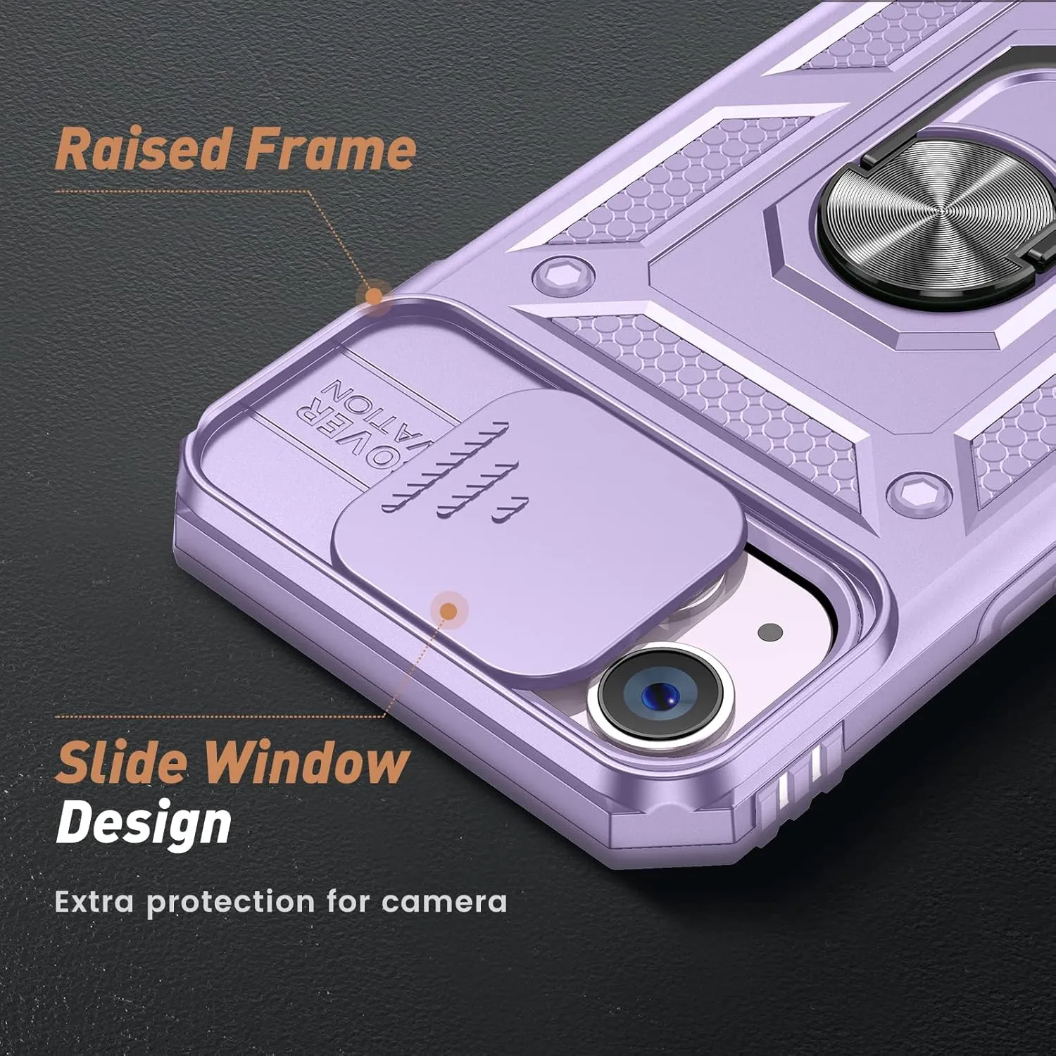 Goton for iPhone 14 Plus Case with Screen Protector - Slide Camera Cover Phone Case with Ring Stand, Heavy Duty Military Grade Shockproof Rugged Bumper for iPhone 14 Plus Accessories Purple