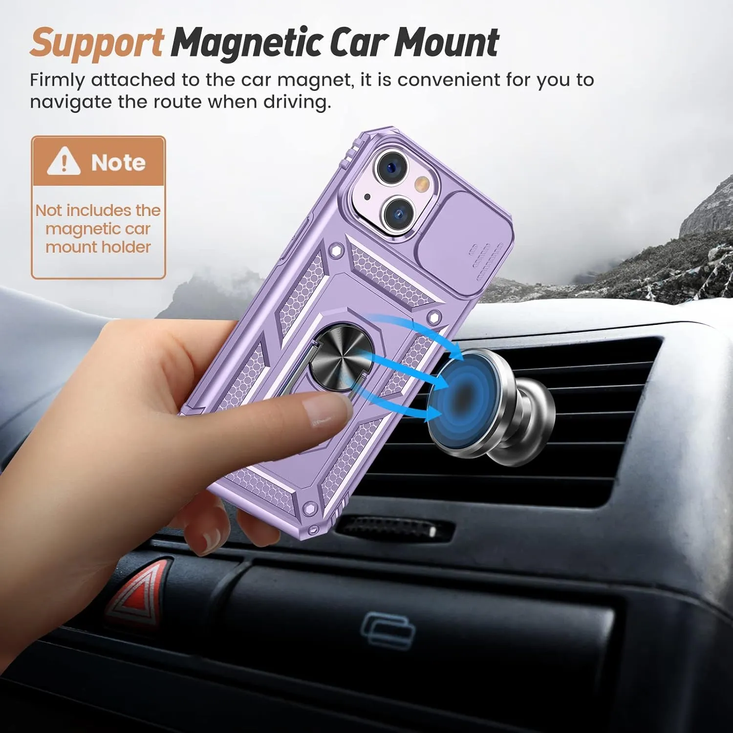 Goton for iPhone 14 Plus Case with Screen Protector - Slide Camera Cover Phone Case with Ring Stand, Heavy Duty Military Grade Shockproof Rugged Bumper for iPhone 14 Plus Accessories Purple
