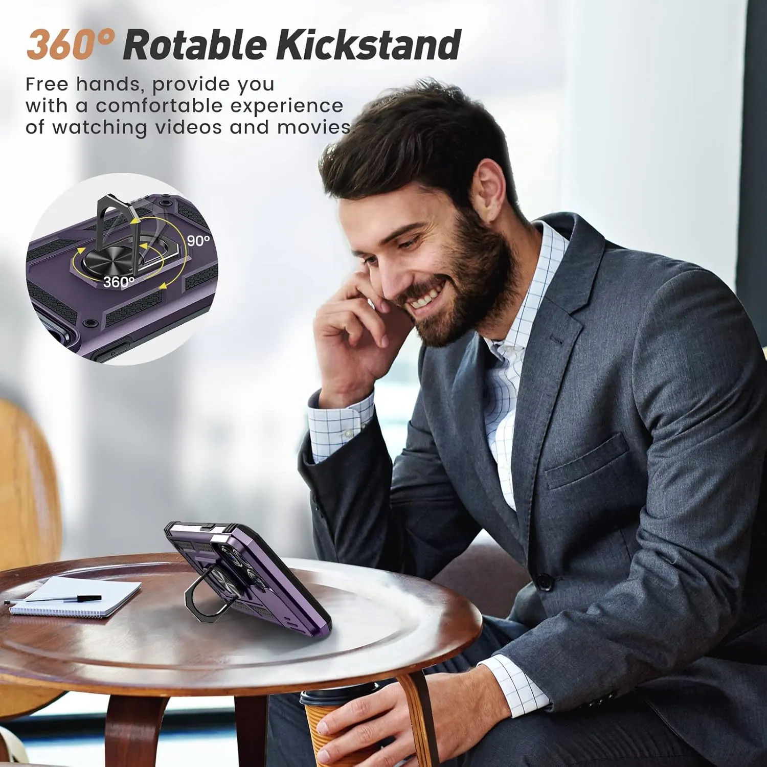 Goton for iPhone 14 Pro Max Case with Screen Protector - Slide Camera Cover Phone Case with Ring Stand, Heavy Duty Military Grade Shockproof Rugged Case for 14 Pro Max Accessories Dark Purple