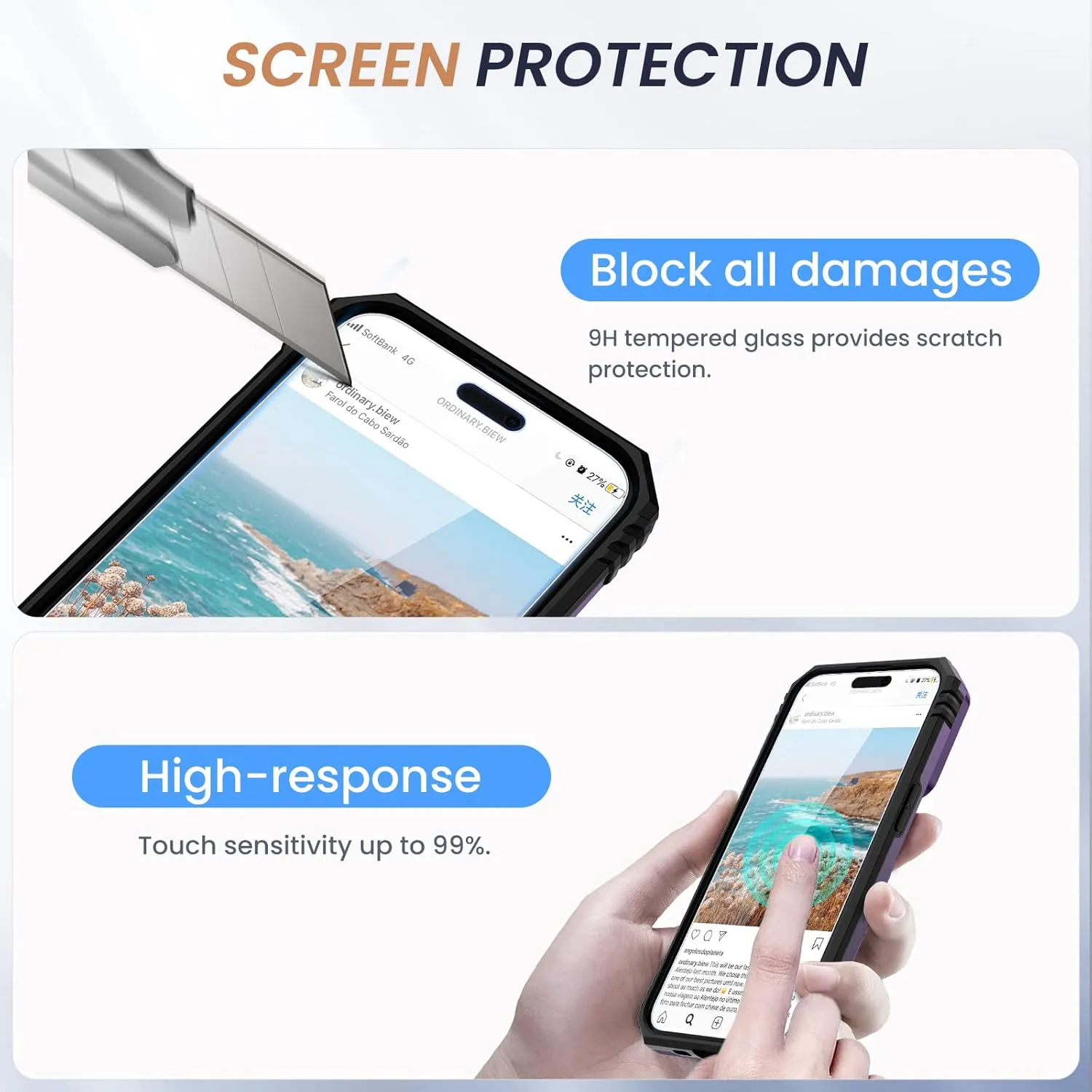 Goton for iPhone 14 Pro Max Case with Screen Protector - Slide Camera Cover Phone Case with Ring Stand, Heavy Duty Military Grade Shockproof Rugged Case for 14 Pro Max Accessories Dark Purple