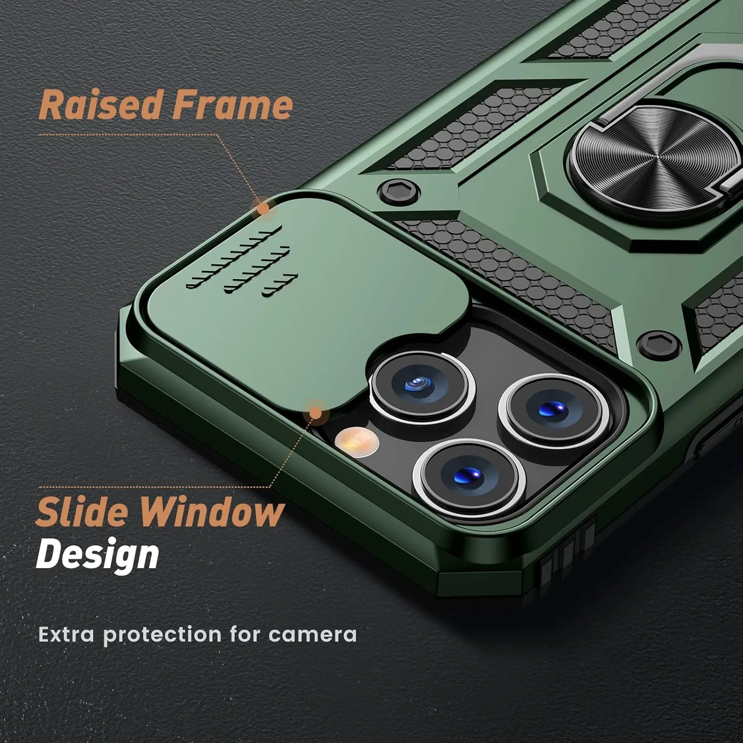 Goton for iPhone 14 Pro Max Case with Screen Protector - Slide Camera Cover Phone Case with Ring Stand, Heavy Duty Military Grade Shockproof Rugged Cover for iPhone 14 Pro Max Accessories Alpine Green
