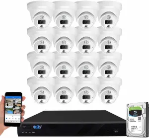 GW Security 16 Channel 4K NVR 5MP H.265 IP Surveillance Security Camera System with 16-Piece Super HD 1920P Weatherproof Microphone PoE Security Dome Cameras, AI Human Detection