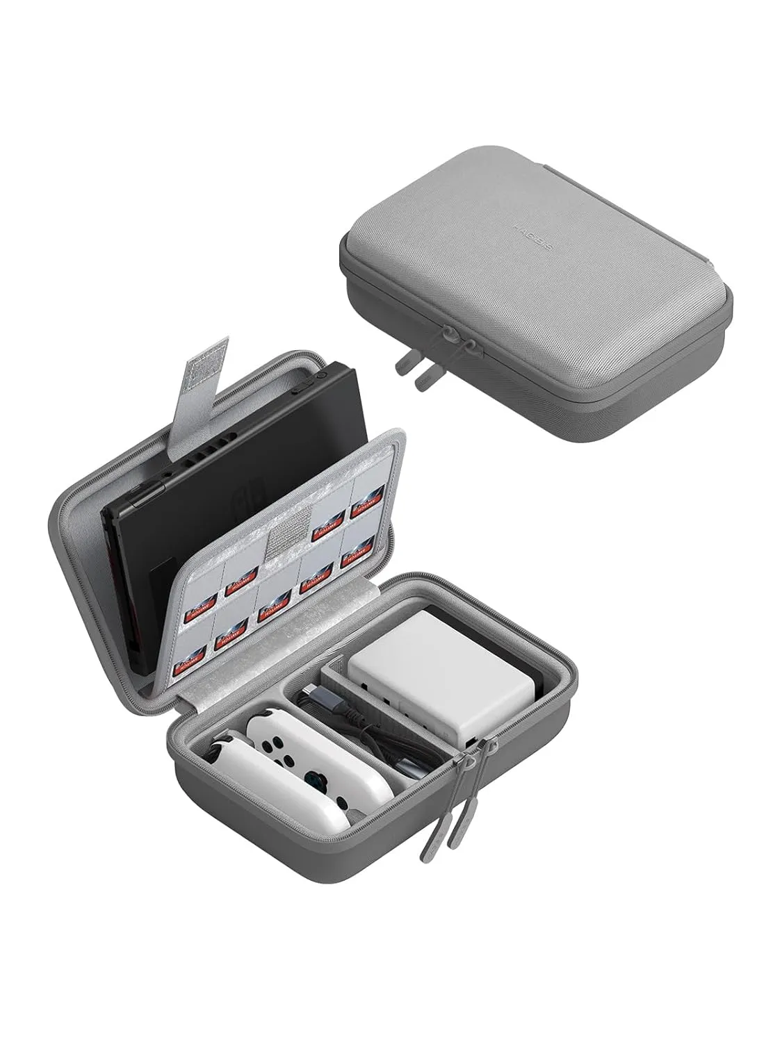 Hagibis Switch Carrying Case for Nintendo Switch and Switch OLED with 9 Games Cartridges Protective Hard Shell Portable Travel Carry Case Shell Pouch for Console & Accessories (Grey)