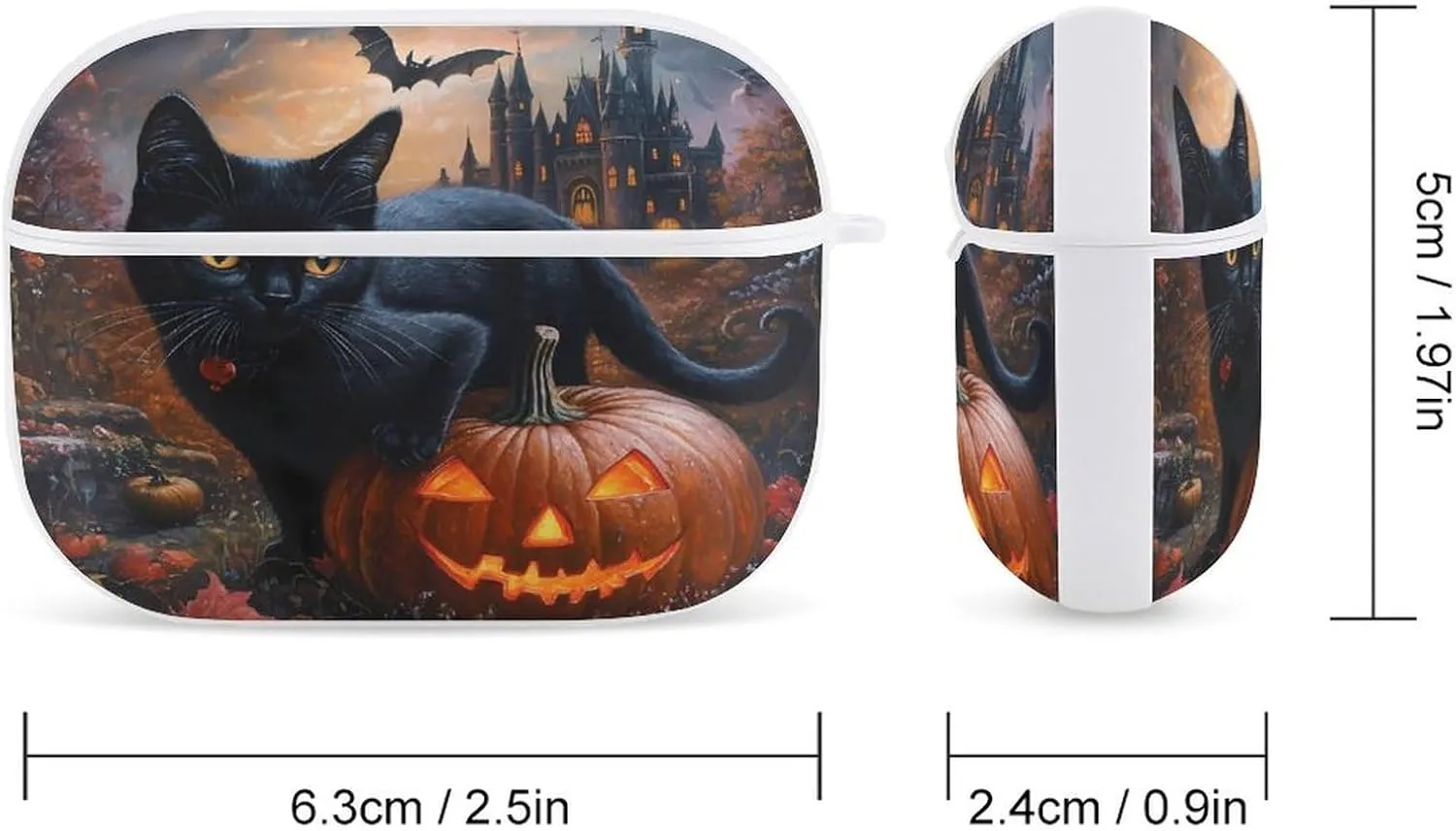 Halloween Pumpkin Black Cat Castle Earbud Case Bluetooth Headphone Case Full Protective Case with Keychain Compatible with Airpods Pro White-Style